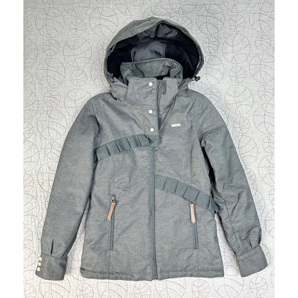 Orage Gray Tweed Ruffle Prime 10 Waterproof Ski Snowboard Jacket / Women's XS